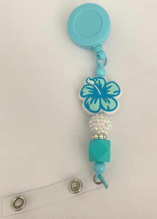 Blue Hibiscus Flower Badge Reel